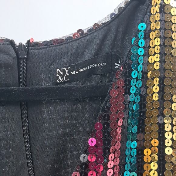 NWT New York & Company Dress S Full Sequin Surplice Flutter Sleeve Party Rainbow - Picture 2 of 9